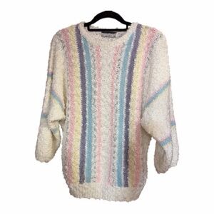 VINTAGE 80’s 90’s ERA SLUBBY KNIT Multicolor PASTEL Striped Sweater Cottagecore